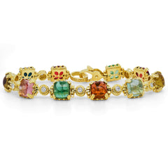 MULTI COLOR SQUARE TOURMALINE 18K GOLD DIAMOND BRACELET