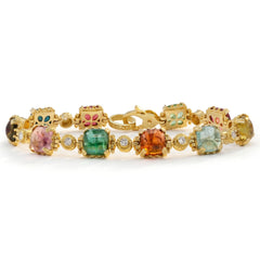 Happiness Square Tourmaline Diamond Link Bracelet