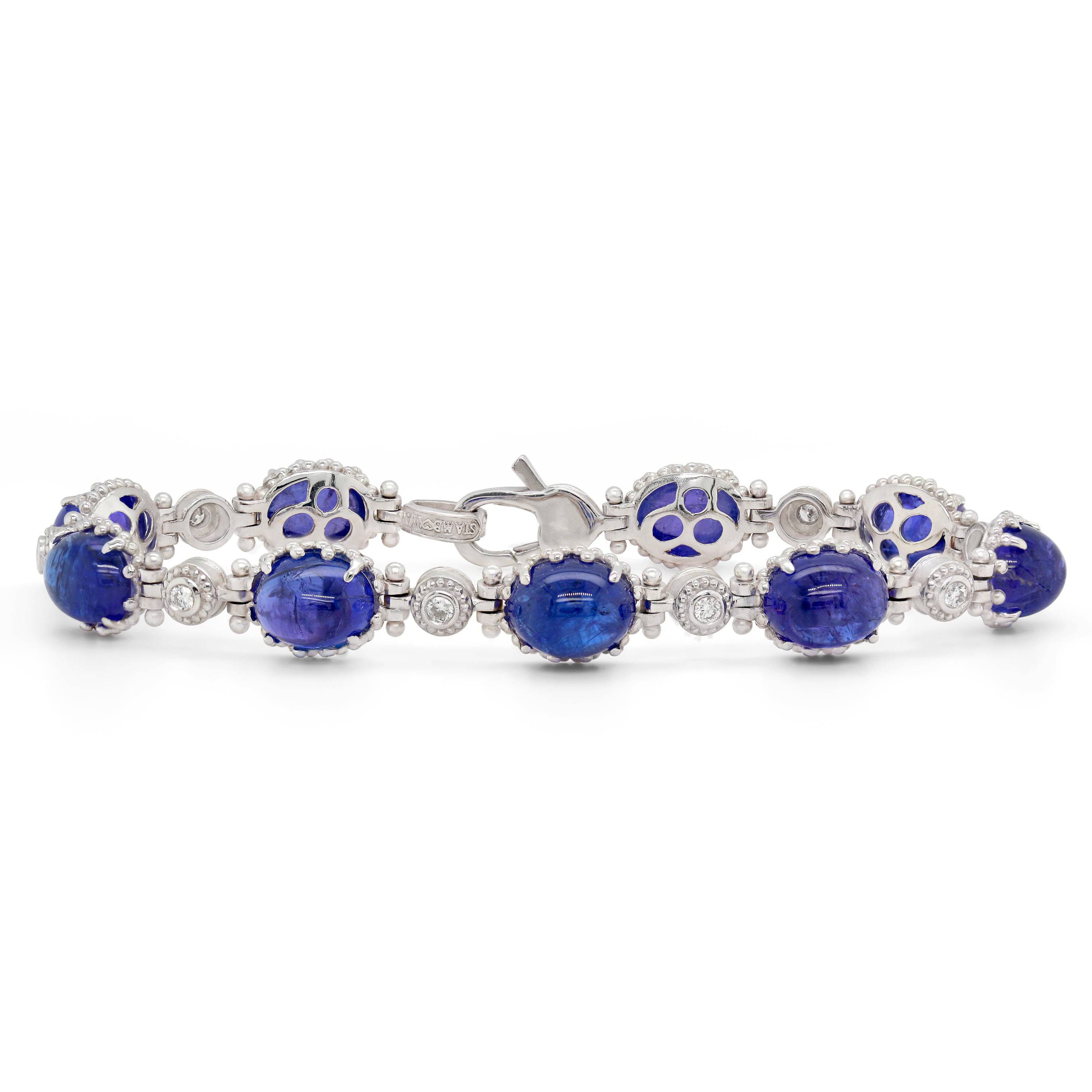 18K WHITE GOLD AND DIAMOND BRACELET WITH CABOCHON TANZANITES - Stambolian | House of Jewels