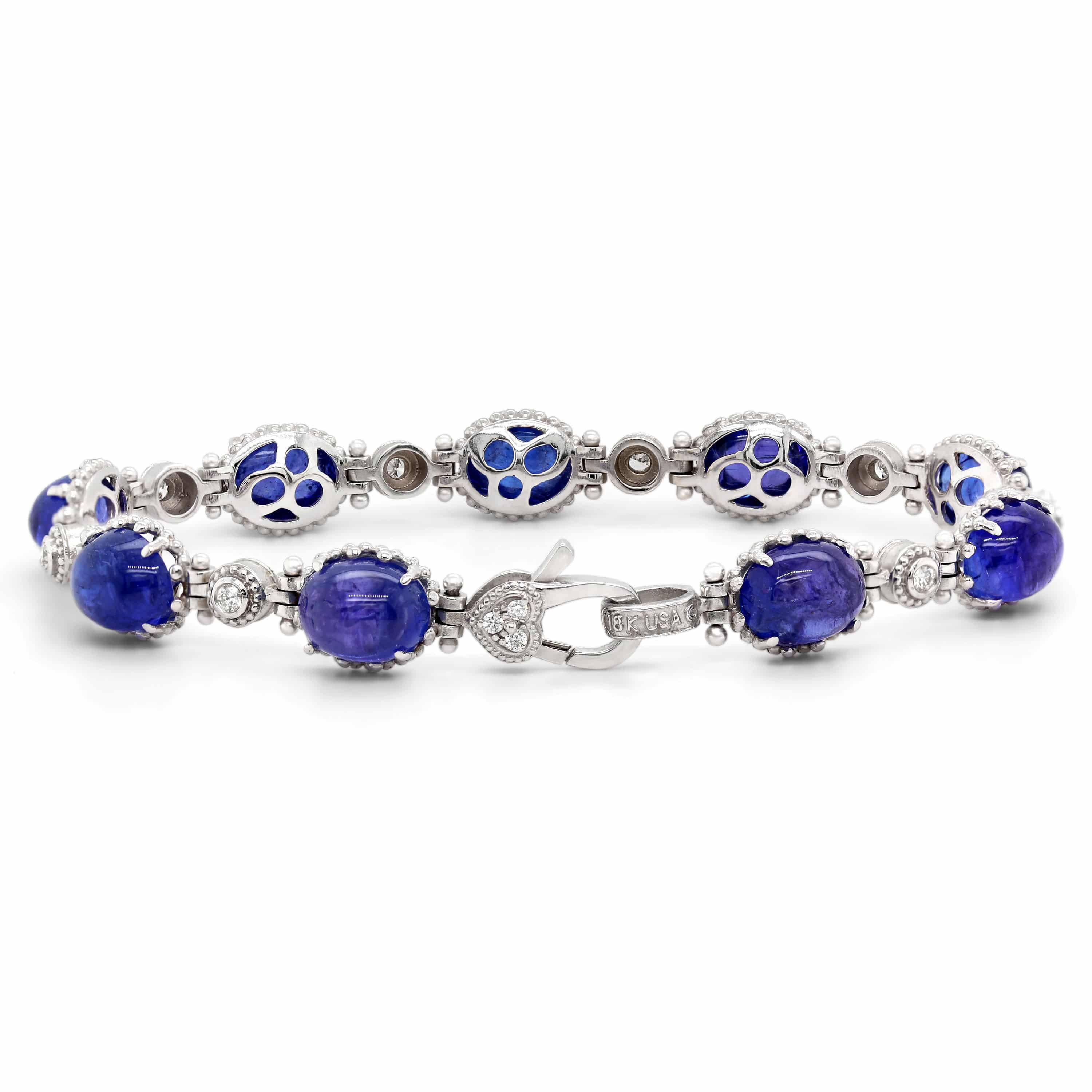 18K WHITE GOLD AND DIAMOND BRACELET WITH CABOCHON TANZANITES - Stambolian | House of Jewels
