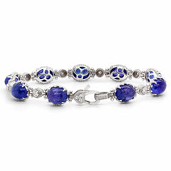 18K WHITE GOLD AND DIAMOND BRACELET WITH CABOCHON TANZANITES - Stambolian | House of Jewels