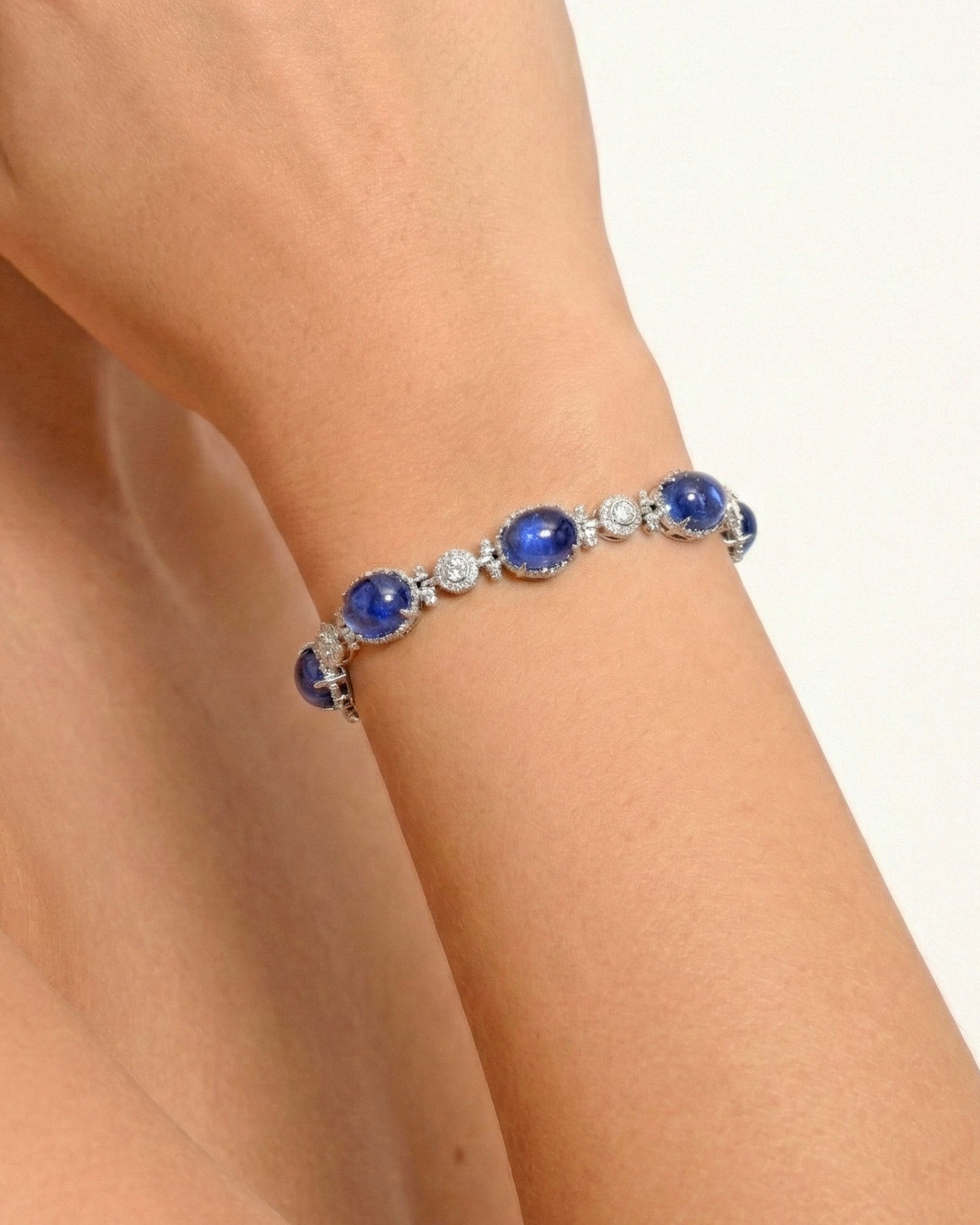 Stambolian Happiness 18K White Gold Cabochon Tanzanite Diamond Bracelet Flat View