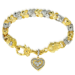 VALENTINES DAY 18K TWO-TONE GOLD INTERLOCK HEART LINKS BRACELET