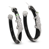 LIZARD 18K WHITE GOLD DIAMOND ONYX HOOP EARRINGS