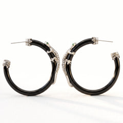 Lizard 18K White Gold Diamond Onyx Hoop Earrings