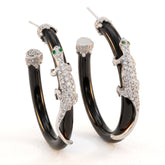 Lizard 18K White Gold Diamond Onyx Hoop Earrings