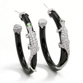 Stambolian 18K White Gold Pavé Diamond Lizard on Black Onyx Hoop Earrings Front View
