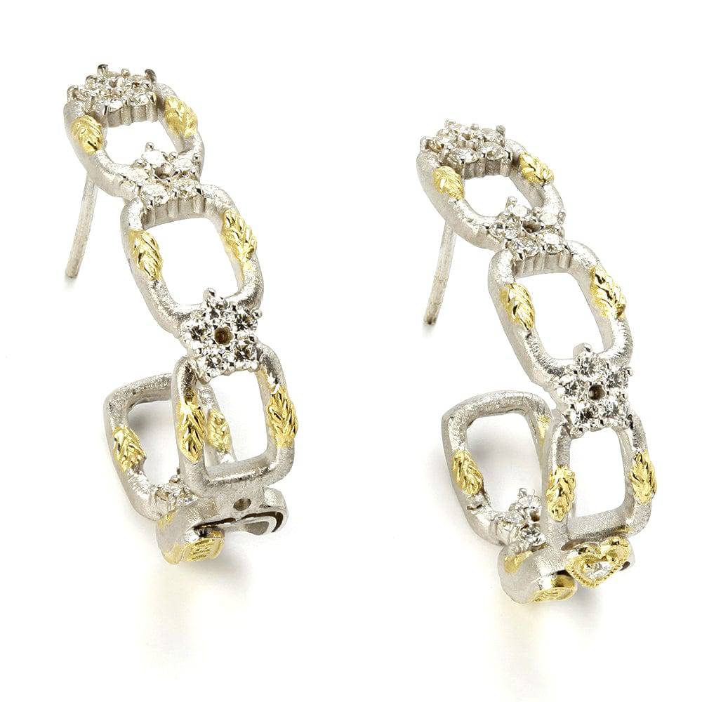 ENCHANTED GARDEN 18K WHITE YELLOW GOLD DIAMOND HOOP EARRINGS - Stambolian | House of Jewels