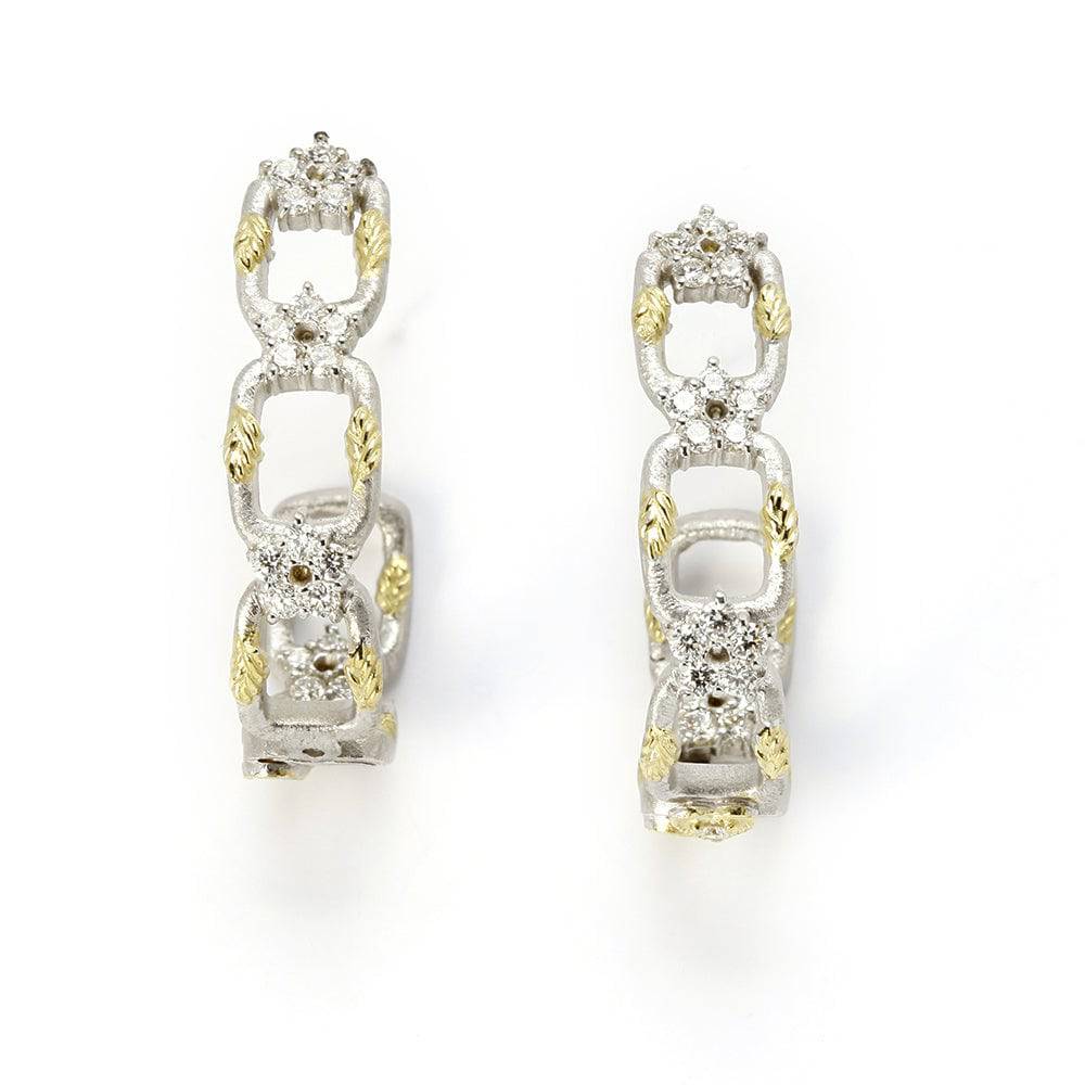 ENCHANTED GARDEN 18K WHITE YELLOW GOLD DIAMOND HOOP EARRINGS - Stambolian | House of Jewels