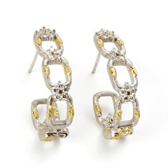 Enchanted Garden White Gold Floral Diamond Hoops