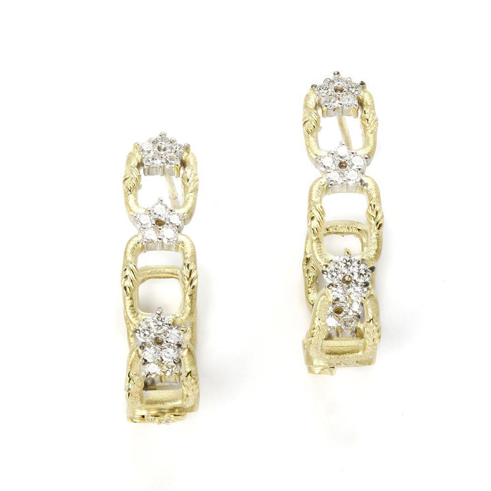 ENCHANTED GARDEN 18K YELLOW WHITE GOLD DIAMOND HOOP EARRINGS - Stambolian | House of Jewels
