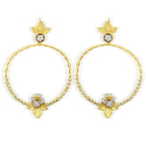 ENCHANTED GARDEN CANARY YELLOW WHITE DIAMOND CIRCLE DANGLE EARRINGS