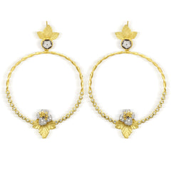 ENCHANTED GARDEN CANARY YELLOW WHITE DIAMOND CIRCLE DANGLE EARRINGS