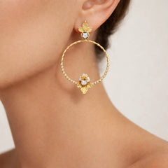 ENCHANTED GARDEN CANARY YELLOW WHITE DIAMOND CIRCLE DANGLE EARRINGS