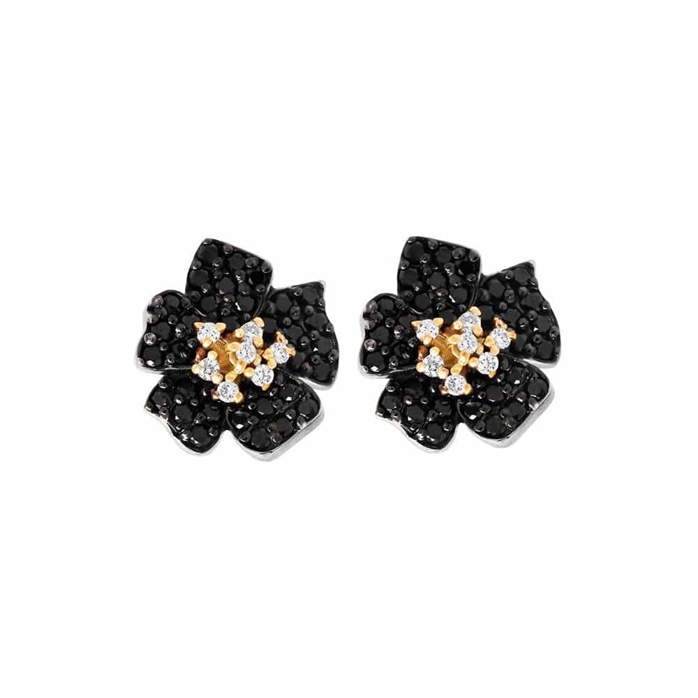 ENCHANTED GARDEN BLACK AND WHITE DIAMOND FLOWER STUD EARRINGS - Stambolian | House of Jewels