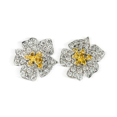 ENCHANTED GARDEN CANARY YELLOW AND WHITE DIAMOND FLOWER STUD EARRINGS