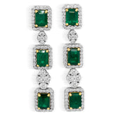 COLOMBIAN EMERALDS 18K WHITE GOLD DIAMOND DROP EARRINGS