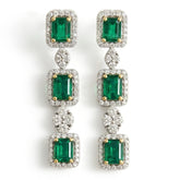 Colombian Emerald Three Tier Diamond Drop Earrings