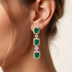 Colombian Emerald Three Tier Diamond Drop Earrings