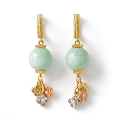 Candy Mint Chrysoprase Tri Color Gold Floral Earrings