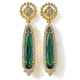 Green Tourmaline Pear Diamond Drop Earrings