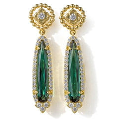 Green Tourmaline Pear Diamond Drop Earrings