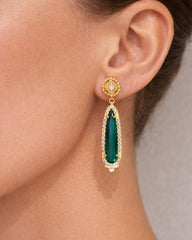 Stambolian 18K Gold Green Tourmaline Pear Drop Earrings with Diamond Halos Front View