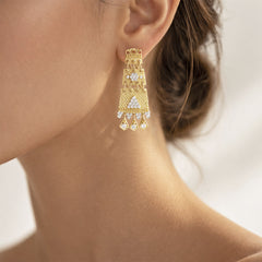 Karizma Hand Woven Gold Diamond Dangle Earrings