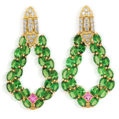 18K GOLD TSAVORITES DIAMONDS PINK SAPPHIRE EARRINGS