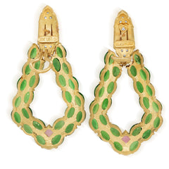 18K GOLD TSAVORITES DIAMONDS PINK SAPPHIRE EARRINGS