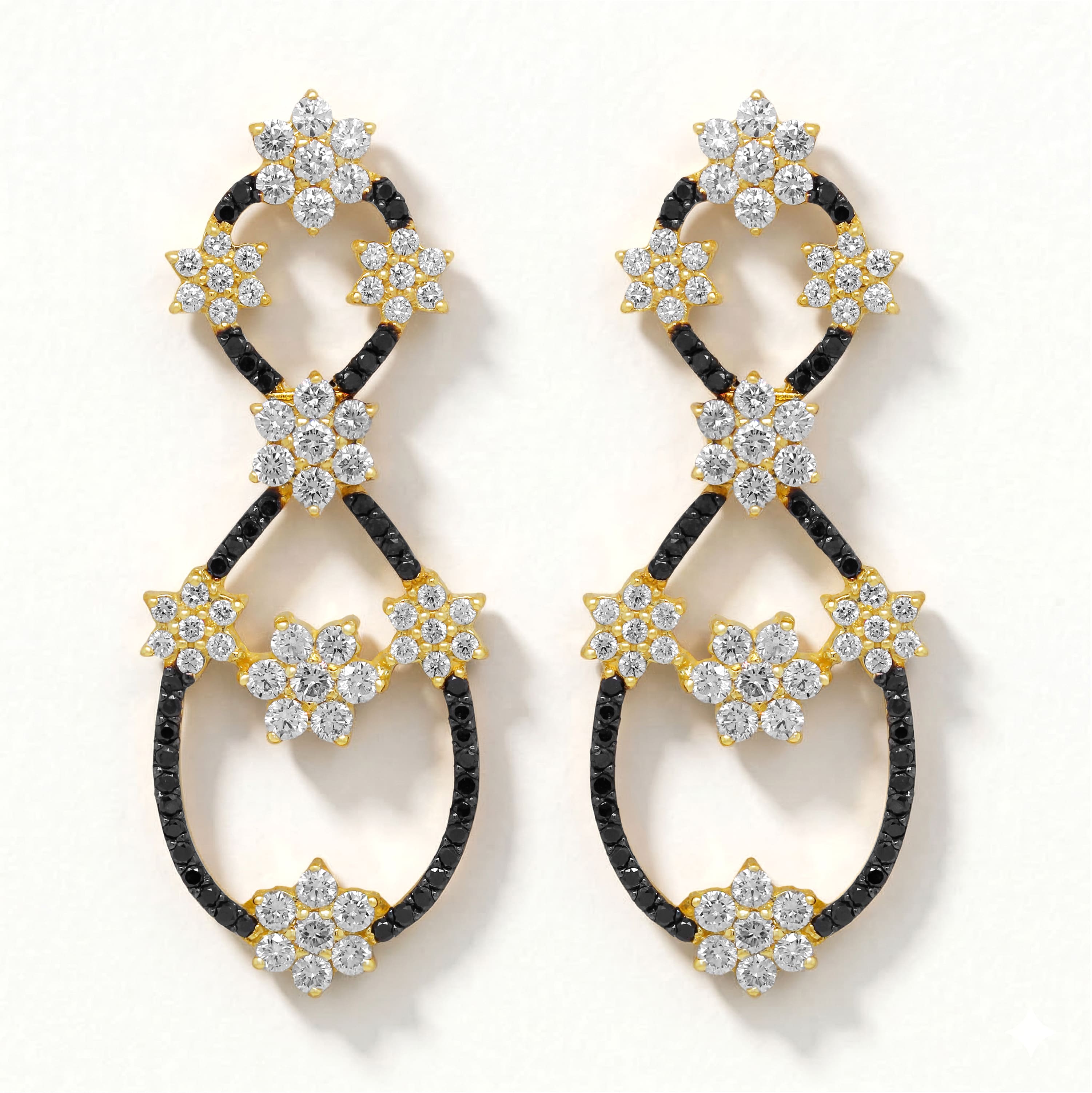 Stambolian 18K Gold Black and White Diamond Figure Eight Earrings Front View