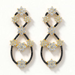 Stambolian 18K Gold Black and White Diamond Figure Eight Earrings Front View