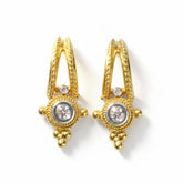 18K Gold Diamond Round Drop Dangle Earrings