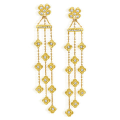 18K GOLD DOUBLE SIDED DIAMOND FLOWER CHANDELIER EARRINGS