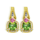 HAPPINESS 18K GOLD PERIDOT PINK SAPPHIRE DIAMOND DANGLE EARRINGS