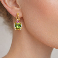 Stambolian Happiness 18K Gold Peridot and Pink Sapphire Diamond Dangle Earrings