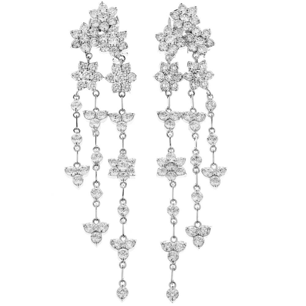 Cascade of Diamond Fantasies chandelier earrings in 18K white gold with diamonds, pair shown together