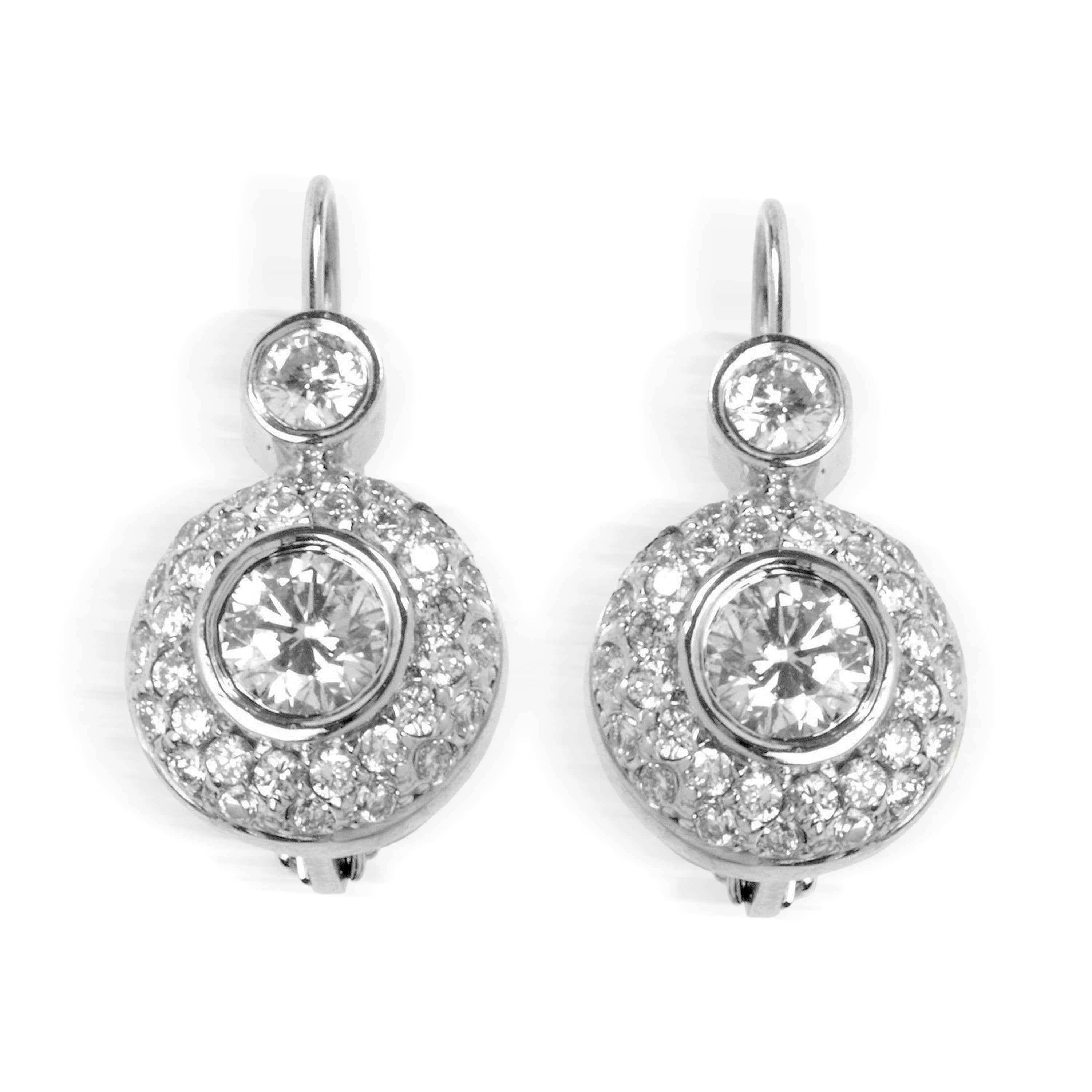 Stambolian 18K White Gold Diamond Lever-Back Dangle Earrings on White Background