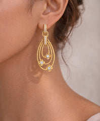 Stambolian Mayflower 18K Gold Diamond Floral Teardrop Dangle Earrings Front View