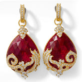 18K Gold Rose Cut Ruby and Diamond Earrings