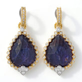 18K Gold Rose Cut Blue Sapphire and Diamond Earrings