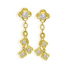 MAYFLOWER 18K GOLD AND DANGLING DIAMOND FLOWER EARRINGS