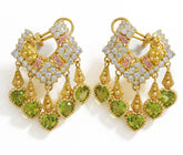 Heart Shaped Peridot Pink Sapphire Drop Earrings