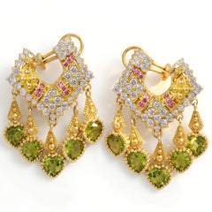 Heart Shaped Peridot Pink Sapphire Drop Earrings