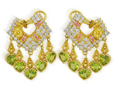 DANGLING HEART SHAPE PERIDOT PINK SAPPHIRE DIAMOND EARRINGS