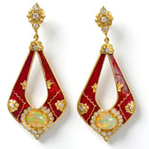 Colors of Life Red Enamel Opal Diamond Earrings