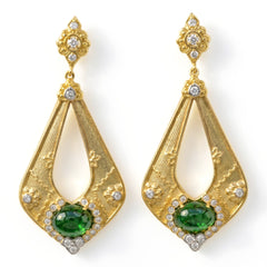 18K Gold Diamond Cabochon Tsavorite Drop Earrings