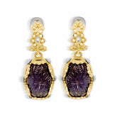 18K GOLD FLORAL CARVED LABRADORITE DROP EARRINGS - Stambolian | House of Jewels