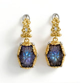 18K Two Tone Gold Floral Carved Labradorite Drop Earrings