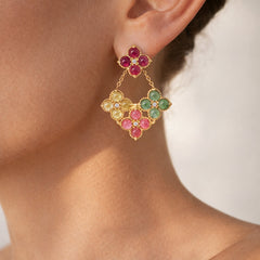 Stambolian Happiness 18K Gold Multi-Color Tourmaline Floral Drop Earrings on White Background
